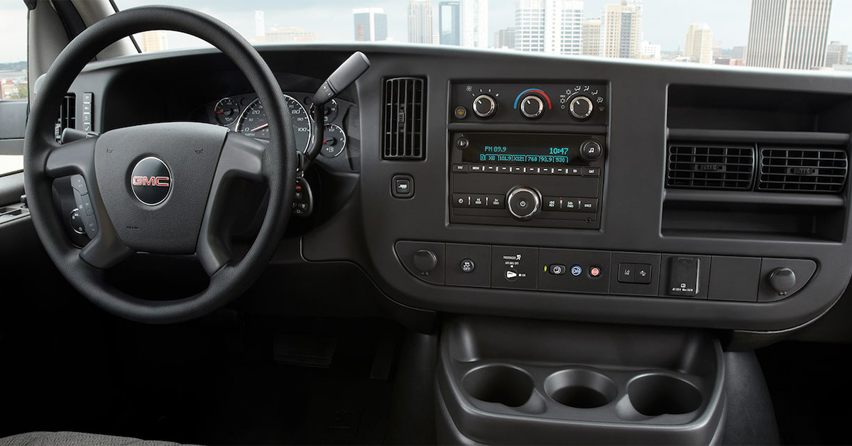 GMC Savana cargo van interior dashboard and steering wheel
